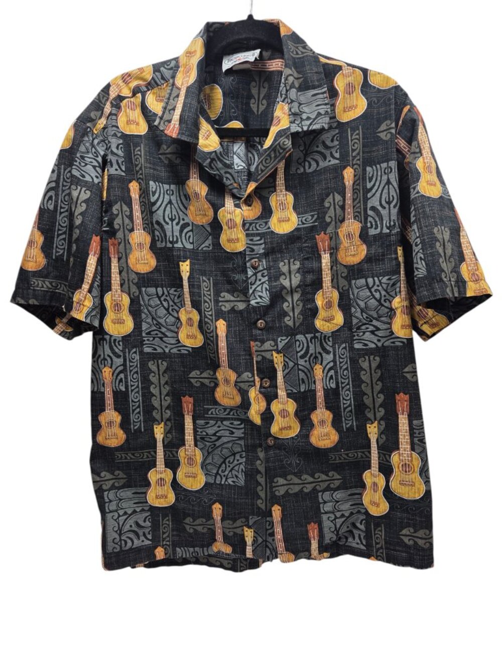 Pacific Legend Hawaiian Shirt Men's L Ukulele's All Over Button Up Short Sleeve